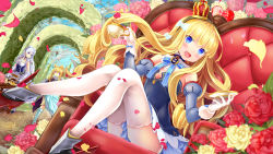 Rule 34 | 3girls, :d, arch, azur lane, bare shoulders, belfast (azur lane), black dress, blonde hair, blue eyes, blue hair, blurry, blush, bow, breasts, cart, chair, closed mouth, collarbone, commentary request, covered navel, crown, cup, curly hair, day, depth of field, detached collar, detached sleeves, dress, dutch angle, epaulettes, flat chest, floral arch, flower, gloves, hair bow, hairband, hatsu (uiui07), holding, long hair, long sleeves, looking at viewer, medium breasts, mini crown, multiple girls, open mouth, outdoors, petals, purple eyes, queen elizabeth (azur lane), saucer, shoes, sidelocks, sitting, smile, teacup, thighhighs, very long hair, walking, warspite (azur lane), white bow, white gloves, white legwear
