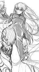 Rule 34 | 10s, 1girl, blade &amp; soul, breasts, c.c., chinese clothes, code geass, creayus, greyscale, long hair, looking at viewer, medium breasts, monochrome, simple background, solo, twitter username, white background