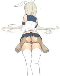Rule 34 | 10s, 1boy, 1girl, animal ears, ass, ass grab, buttjob, disembodied hand, disembodied penis, flying sweatdrops, from behind, hetero, kantai collection, long hair, mashima (sumachi), penis, rabbit ears, shimakaze (kancolle), silver hair, thighhighs, uncensored, white thighhighs