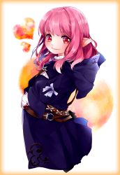Rule 34 | 10s, 1girl, belt, final fantasy, final fantasy xiv, from side, hood, lalafell, long hair, looking at viewer, pink eyes, pink hair, pointy ears, robe, smile, solo, warrior of light (ff14), yume derika