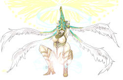 Rule 34 | angel wings, arms up, bayonetta, bayonetta (series), breasts, hat, high heels, huge breasts, joy (bayonetta), kinokonoouti, nipples, shoes, squatting, wings