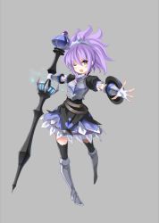 Rule 34 | 1girl, black thighhighs, blush, character request, copyright request, fingerless gloves, gloves, looking at viewer, open mouth, purple hair, qihai lunpo, red eyes, short hair, short ponytail, smile, solo, thighhighs, white gloves