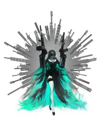 Rule 34 | 1girl, absurdres, arm strap, belt, belt pouch, black dress, black footwear, black gloves, black hair, cigarette, cross, cross necklace, dgk, dog tags, dress, dual wielding, explosive, gloves, green eyes, grenade, gun, heterochromia, highres, holding, holding gun, holding weapon, jewelry, long hair, necklace, nun, original, pale skin, parted lips, pouch, red eyes, shell casing, shotgun shell, simple background, smoke, smoking, solo, standing, teeth, thigh strap, too many, too many weapons, torn, torn clothes, torn dress, turtleneck, upper teeth only, veins, weapon, white background