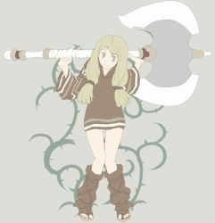Rule 34 | 1girl, axe, blonde hair, blue eyes, commentary request, dress, final fantasy, final fantasy tactics, geomancer (fft), highres, long hair, nraneco, simple background, solo, twintails
