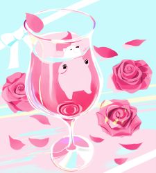 Rule 34 | animal, bear, bow, chai (drawingchisanne), commentary request, cup, drinking glass, flower, glass, liquid, no humans, original, partially submerged, petals, polar bear, ribbon, rose, rose petals, signature, undersized animal, wine glass