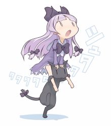 Rule 34 | 1girl, 3.1-tan, barefoot, bow, carrying, cat, chibi, dos cat, furi, hair bow, multiple hair bows, os-tan, purple hair, shoulder carry, solo