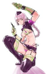 Rule 34 | 1girl, abaratani kurou, bikini, boots, braid, breasts, fate/grand order, fate (series), florence nightingale (fate), florence nightingale (trick or treatment) (fate), gloves, green gloves, hat, highres, large breasts, latex, latex gloves, long hair, navel, nurse, nurse cap, official alternate costume, pink hair, red eyes, shrug (clothing), single braid, sketch, skirt, swimsuit, syringe, thigh boots, thighhighs