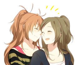 Rule 34 | 10s, 2girls, :d, ^ ^, bad id, bad pixiv id, brown hair, closed eyes, collarbone, closed eyes, face-to-face, forehead-to-forehead, half updo, heads together, houjou hibiki, long hair, minamino kanade, multiple girls, open mouth, precure, sao (0060), smile, suite precure, two side up, white background, yuri