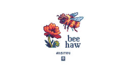Rule 34 | animal focus, ansitru, artist name, bee, brown headwear, bug, commentary, cowboy, cowboy hat, english commentary, english text, flower, flower focus, hat, highres, insect, no humans, original, pixel art, red flower, simple background, western, white background, wings