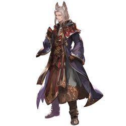 Rule 34 | 1boy, alanaan, animal ears, brown gloves, erune, facial hair, gloves, granblue fantasy, grey eyes, grey hair, jewelry, looking at viewer, official art, ring, simple background, solo, transparent background