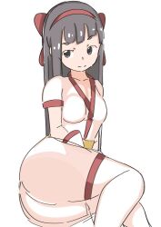 Rule 34 | 1girl, ainu clothes, arm support, ass, black hair, breasts, come hither, grey eyes, hair ribbon, half-closed eyes, highres, huge ass, legs, looking at viewer, medium breasts, nakoruru, ribbon, samurai spirits, seductive gaze, seductive smile, sitting, smile, snk, solo, the king of fighters, thick thighs, thighs, vatsha