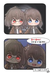 Rule 34 | 2girls, 2koma, ags-30 (girls&#039; frontline), azur lane, blue eyes, brown hair, camouflage, camouflage shirt, comic, commentary request, empty eyes, girls&#039; frontline, glasses, hair ornament, highres, hiromaster sinta jh, id card, military, military uniform, multiple girls, necktie, open mouth, red eyes, shirt, smile, translation request, uniform