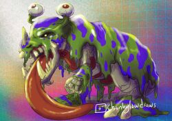 Rule 34 | digimon, digimon (creature), highres, numemon, original, red eyes, sharp teeth, skeleton, solo, teeth, tongue, tongue out