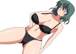 Rule 34 | 1girl, amazon (taitaitaira), black bra, black panties, blush, bow, bow panties, bra, breasts, collarbone, female focus, frown, green hair, hand on own hip, kazami yuuka, lace, lace-trimmed bra, lace trim, large breasts, navel, panties, red eyes, short hair, simple background, solo, stomach, thighs, touhou, underwear, underwear only