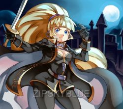 Rule 34 | akumajo dracula, alucard (castlevania), alucard (castlevania) (cosplay), artist name, blonde hair, blue eyes, castle, castlevania: symphony of the night, castlevania (series), cosplay, crossover, dhampir, full moon, gravity falls, half-human, looking at viewer, moon, pacifica northwest, parody, sword, undead, vampire, weapon, zipskyblue