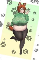 Rule 34 | :3, absurdres, animal ears, belly, breasts, dog girl, dog tail, glasses, green eyes, green nails, highres, huge breasts, indie virtual youtuber, leggings, midriff, mint castella, munchroom, nail polish, plump, red-framed eyewear, self-upload, solo, sweater, tail, virtual youtuber