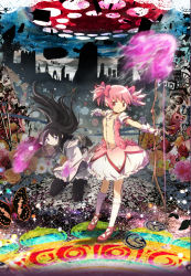 Rule 34 | 10s, 2girls, akemi homura, black hair, bow, bow (weapon), bubble skirt, bug, butterfly, destruction, insect, kaname madoka, long hair, magical girl, mahou shoujo madoka magica, mahou shoujo madoka magica (anime), mahou shoujo madoka magica movie 1 &amp; 2, multiple girls, official art, pantyhose, pink eyes, pink hair, poster (medium), purple eyes, skirt, translated, weapon, witch&#039;s labyrinth