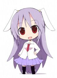 Rule 34 | 1girl, animal ears, chibi, female focus, hand on own hip, highres, hip focus, ladfa, long hair, necktie, open mouth, purple hair, rabbit ears, red eyes, red necktie, reisen udongein inaba, shirt, skirt, smile, solo, touhou, very long hair