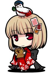 Rule 34 | 1girl, bird, bow, chibi, clover, four-leaf clover, japanese clothes, japanese postal mark, kimono, mail, original, personification, postage stamp, postbox, red eyes, socha, solo, stamp, transparent background