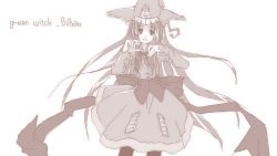 Rule 34 | 1girl, armored core, armored core 3, female focus, from software, hat, hier, long hair, mecha musume, monochrome, simple background, solo, standing, white background, witch hat