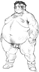 Rule 34 | 1boy, fat, fat man, flaccid, lineart, male focus, nipples, nude, obese, penis, pubic hair, solo, tanuma yuuichirou