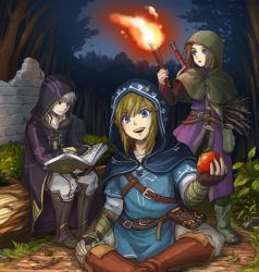 Rule 34 | 3boys, blue eyes, blush, brown hair, cape, dragon quest, dragon quest xi, earrings, fire, fire emblem, fire emblem awakening, gloves, hero (dq11), hood, jewelry, link, long hair, long sleeves, looking at viewer, male focus, multiple boys, nintendo, open mouth, pointy ears, robe, robin (fire emblem), robin (male) (fire emblem), sayoyonsayoyo, short hair, smile, spiked hair, super smash bros., the legend of zelda, the legend of zelda: breath of the wild, white hair