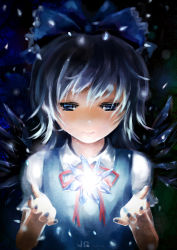Rule 34 | 1girl, blue nails, cirno, embodiment of scarlet devil, female focus, glowing, hair between eyes, highres, ice, jq, nail polish, night, solo, touhou