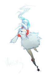 Rule 34 | 1girl, bare legs, boots, breasts, character name, fujimori (red1992), full body, holding, holding sword, holding weapon, one eye covered, ponytail, rwby, sketch, slashing, solo, sword, tiara, weapon, weiss schnee, white background, white hair