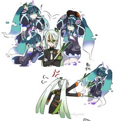 Rule 34 | 2girls, annoyed, creatures (company), fighting miku (project voltage), game freak, ghost, ghost miku (project voltage), glitch, hair ornament, hat, hatsune miku, multiple girls, nintendo, pokemon, project voltage, spring onion, uhuhu, unworn hair ornament, vocaloid