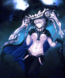 Rule 34 | 10s, 1girl, abyssal ship, black gloves, bodysuit, breasts, cape, covered navel, cowboy shot, female focus, gloves, glowing, grey eyes, hat, headgear, kantai collection, large breasts, mstm, pale skin, silver hair, solo, staff, wo-class aircraft carrier