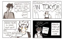 Rule 34 | 2boys, akaashi keiji, black hair, bokuto koutarou, cellphone, character name, claireiosity, comic, english text, eyebrows, glasses, haikyuu!!, highres, left-to-right manga, multicolored hair, multiple boys, pale skin, phone, sequential, short hair, grey eyes, smartphone, speech bubble, stitched, talking, third-party edit, two-tone hair, white hair, yellow eyes