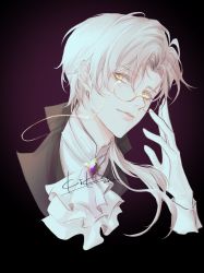 Rule 34 | 1boy, absurdres, closed mouth, eyewear strap, glasses, gloves, highres, ascot, kikizhou35041, long sleeves, parted bangs, short hair, sideways glance, tears of themis, upper body, vyn richter (tears of themis), white gloves, white hair, yellow eyes