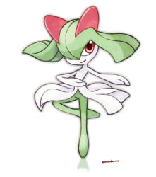 Rule 34 | 1girl, arm up, artist name, bad id, bad pixiv id, closed mouth, colored skin, creatures (company), female focus, flat chest, full body, game freak, gen 3 pokemon, green hair, green skin, hair over one eye, hand up, happy, kirlia, leg up, long hair, looking to the side, multicolored skin, nintendo, outstretched arm, pokemon, pokemon (creature), red eyes, reflection, rorosuke, smile, solo, standing, standing on one leg, tiptoes, twitter username, two-tone skin, white skin