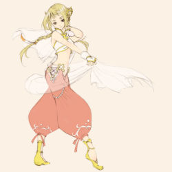 Rule 34 | 1girl, blonde hair, braid, breasts, commentary request, final fantasy, final fantasy xii, final fantasy xii revenant wings, from side, full body, long hair, penelo, poyon, see-through, simple background, smile, solo, twin braids, twintails
