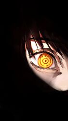 Rule 34 | 1girl, absurdres, black background, chainsaw man, covering face, covering own mouth, eye focus, eyelashes, eyes in shadow, highres, kumah dessu, looking at viewer, makima (chainsaw man), red hair, ringed eyes, simple background, solo, yellow eyes