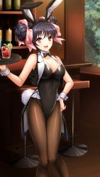 Rule 34 | 1girl, :d, animal ears, black hair, black hairband, black leotard, black neckwear, black pantyhose, blush, bow, breasts, cleavage, collarbone, covered navel, detached collar, double bun, doukyuusei 2, doukyuusei another world, fake animal ears, fake tail, game cg, gluteal fold, hair bow, hair bun, hairband, hand on own hip, highleg, highleg leotard, holding, holding plate, indoors, large breasts, leotard, looking at viewer, medium hair, narusawa yui, official art, open mouth, pantyhose, pink bow, plate, playboy bunny, rabbit ears, rabbit tail, red eyes, sidelocks, smile, solo, standing, strapless, strapless leotard, tail, thigh gap, wrist cuffs