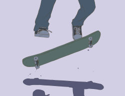 Rule 34 | 1boy, absurdres, avogado6, blue pants, commentary request, from side, head out of frame, highres, male focus, original, pants, shoes, simple background, skateboard, skateboarding, solo