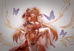 Rule 34 | 2girls, absurdres, blonde hair, bug, butterfly, dress, feise (tower of fantasy), highres, insect, lan (tower of fantasy), multiple girls, pink hair, tower of fantasy