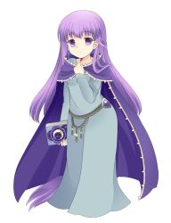 Rule 34 | 1girl, absurdly long hair, belly chain, blue dress, book, cape, cloak, dress, fire emblem, fire emblem: the binding blade, fire emblem heroes, holding, holding book, jewelry, kotone5082, long hair, looking at viewer, nintendo, purple eyes, purple hair, simple background, solo, sophia (fire emblem), very long hair, white background