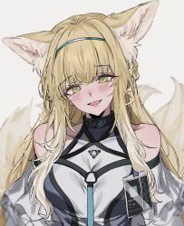 Rule 34 | 1girl, aged up, alternate breast size, animal ears, aogisa, arknights, artworks/96587171, blonde hair, green eyes, highres, solo, suzuran (arknights), white background