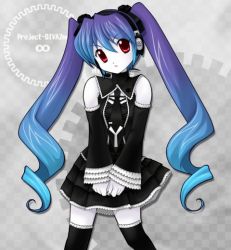 Rule 34 | blue hair, curly hair, frills, gradient hair, hatsune miku, headphones, long hair, multicolored hair, project diva, project diva (series), purple hair, red eyes, twintails, vocaloid