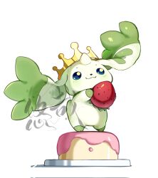 Rule 34 | blue eyes, cake, crown, digimon, digimon (creature), food, fruit, highres, horns, long ears, smile, solo, strawberry, terriermon