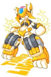 Rule 34 | 1girl, alt text, bandaid, bandaid on face, bandaid on nose, character name, clenched hands, highres, looking at viewer, magic henshin, open mouth, robot, solo, standing, thunder light, yellow eyes, zerosonicly