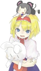 Rule 34 | 2girls, alice margatroid, animal ears, bad id, bad twitter id, blonde hair, blue dress, blue eyes, blush, capelet, chibi, commentary request, cookie (touhou), cowboy shot, dress, frilled capelet, frilled hairband, frilled neckwear, frills, full body, grey footwear, grey hair, grey skirt, hair between eyes, hairband, ichigo (cookie), long sleeves, looking at viewer, miyako (naotsugu), mouse ears, mouse tail, multiple girls, nazrin, neckerchief, nyon (cookie), on person, open mouth, red hairband, red neckerchief, shoes, short hair, simple background, skirt, socks, stuffed animal, stuffed rabbit, stuffed toy, tail, touhou, white background, white capelet, white legwear, | |