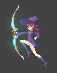 Rule 34 | 10s, 1girl, boots, bow, drawfag, full body, grey background, hat, highres, kagari atsuko, kuso otoko, little witch academia, non-web source, simple background, solo, wand, witch, witch hat