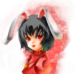 Rule 34 | 1girl, :p, animal ears, bad id, bad pixiv id, black hair, rabbit ears, female focus, inaba tewi, mikihiro, red eyes, short hair, solo, tongue, tongue out, touhou, white background