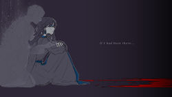 Rule 34 | 1boy, 1girl, arms on knees, black background, black cape, black dress, black hair, blood, cape, chinese commentary, coat, commentary request, crying, daly simone, dress, dunn smith, earrings, english text, ghost, highres, hug, hug from behind, jewelry, long hair, lord of the mysteries, on floor, pants, shirt, shoes, tears, yubing156