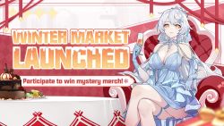 Rule 34 | 1girl, alcohol, alternate costume, artist request, breasts, cake, chair, cleavage, cup, dress, drinking glass, english text, food, gloves, grey hair, hair ornament, holding, holding cup, honkai (series), honkai impact 3rd, kiana kaslana, kiana kaslana (herrscher of the void), large breasts, crossed legs, long hair, official art, promotional art, smile, table, thigh strap, tiara, wine, wine glass, yellow eyes