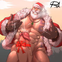 Rule 34 | 1boy, abs, bara, beard, braum (league of legends), christmas, cum, ejaculation, erection, facial hair, highres, league of legends, male focus, muscular, orgasm, outdoors, pectorals, penis, smile, solo, steam, teeth, testicles, wince