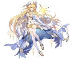 Rule 34 | 1girl, anklet, apollo (ark order), ark order, bare shoulders, blonde hair, blue eyes, bracelet, breast curtains, breasts, closed mouth, collar, detached sleeves, dress, full body, gold, harp, hat, hatoyama itsuru, holding, holding instrument, instrument, jewelry, large breasts, light, long hair, long sleeves, necklace, official art, platform footwear, sandals, smile, solo, sparkle, star (sky), tachi-e, thighlet, toeless legwear, transparent background, veil, very long hair, white dress, white hat, wide sleeves
